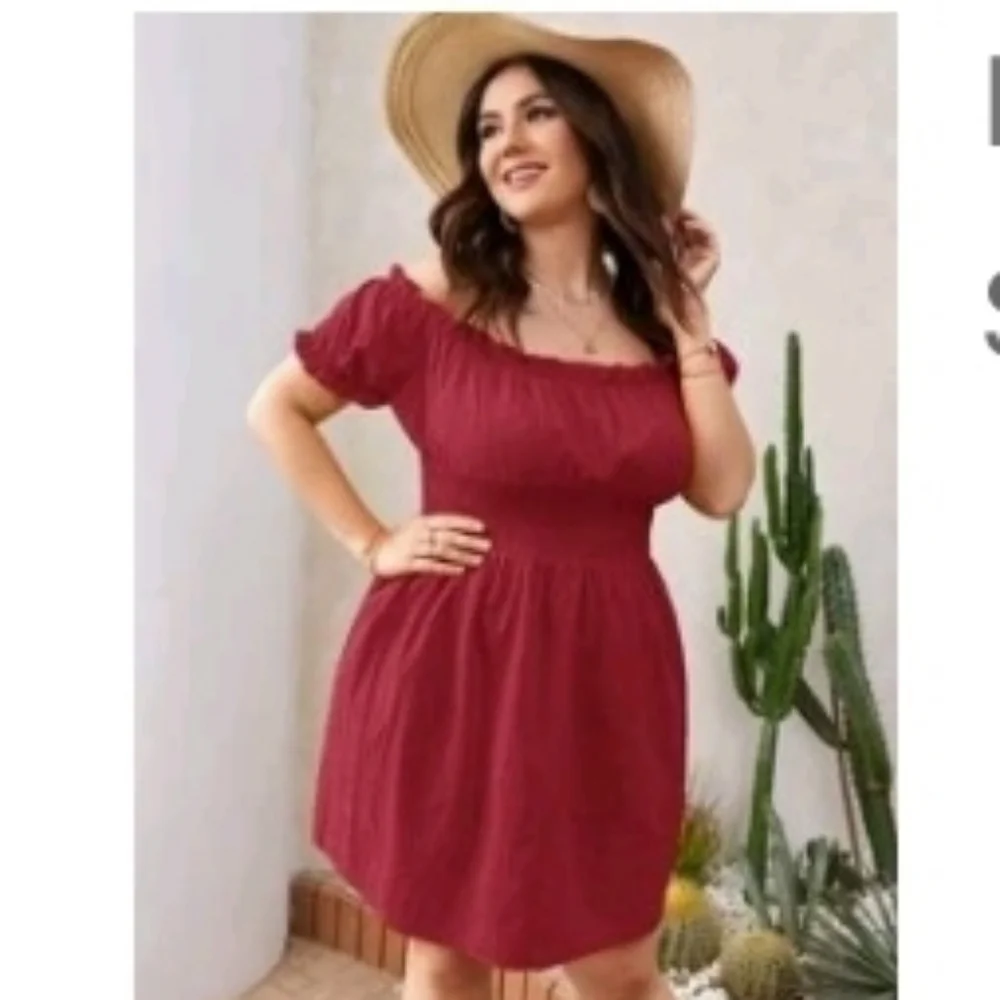 EUC Red Shein Curve‎ 2XL Bardot dress
